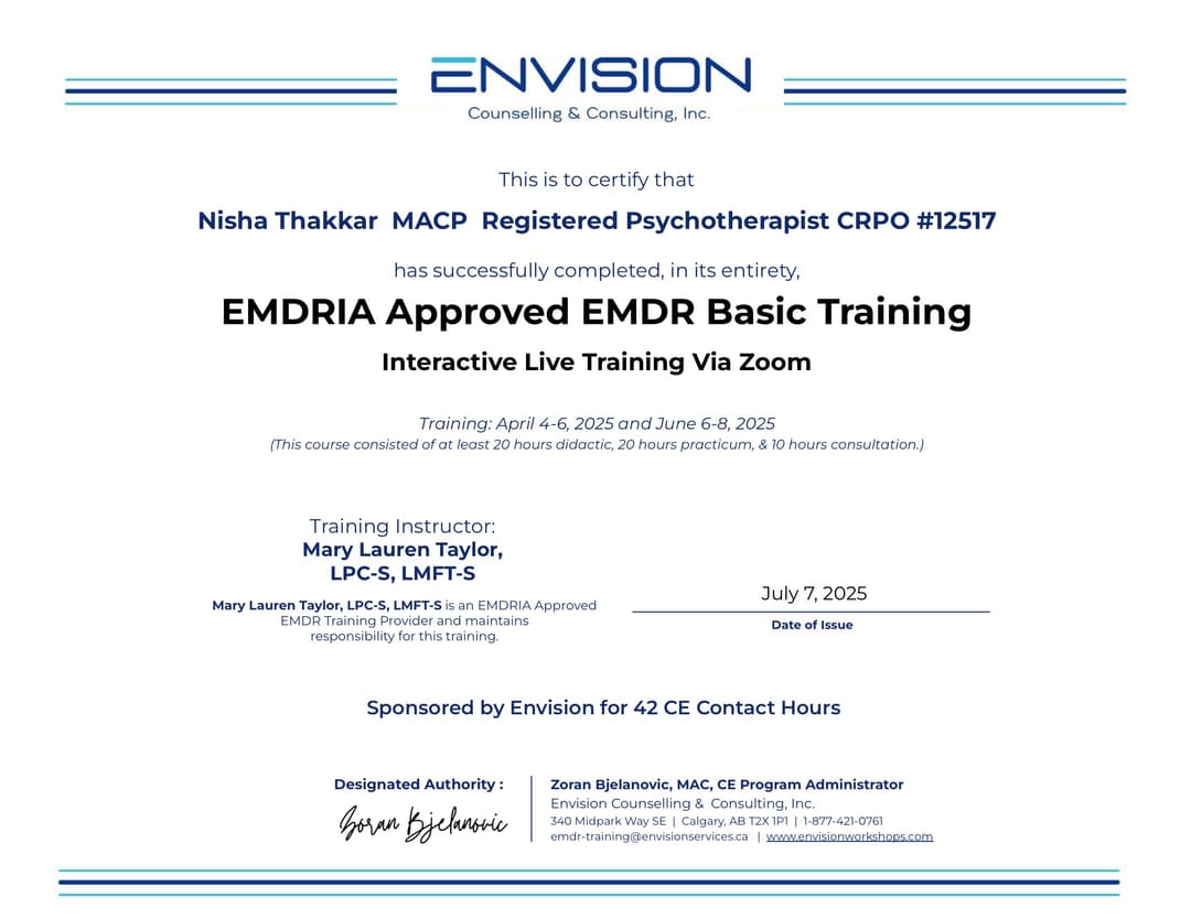 EMDRIA-approved EMDR Basic Training certificate, 2025